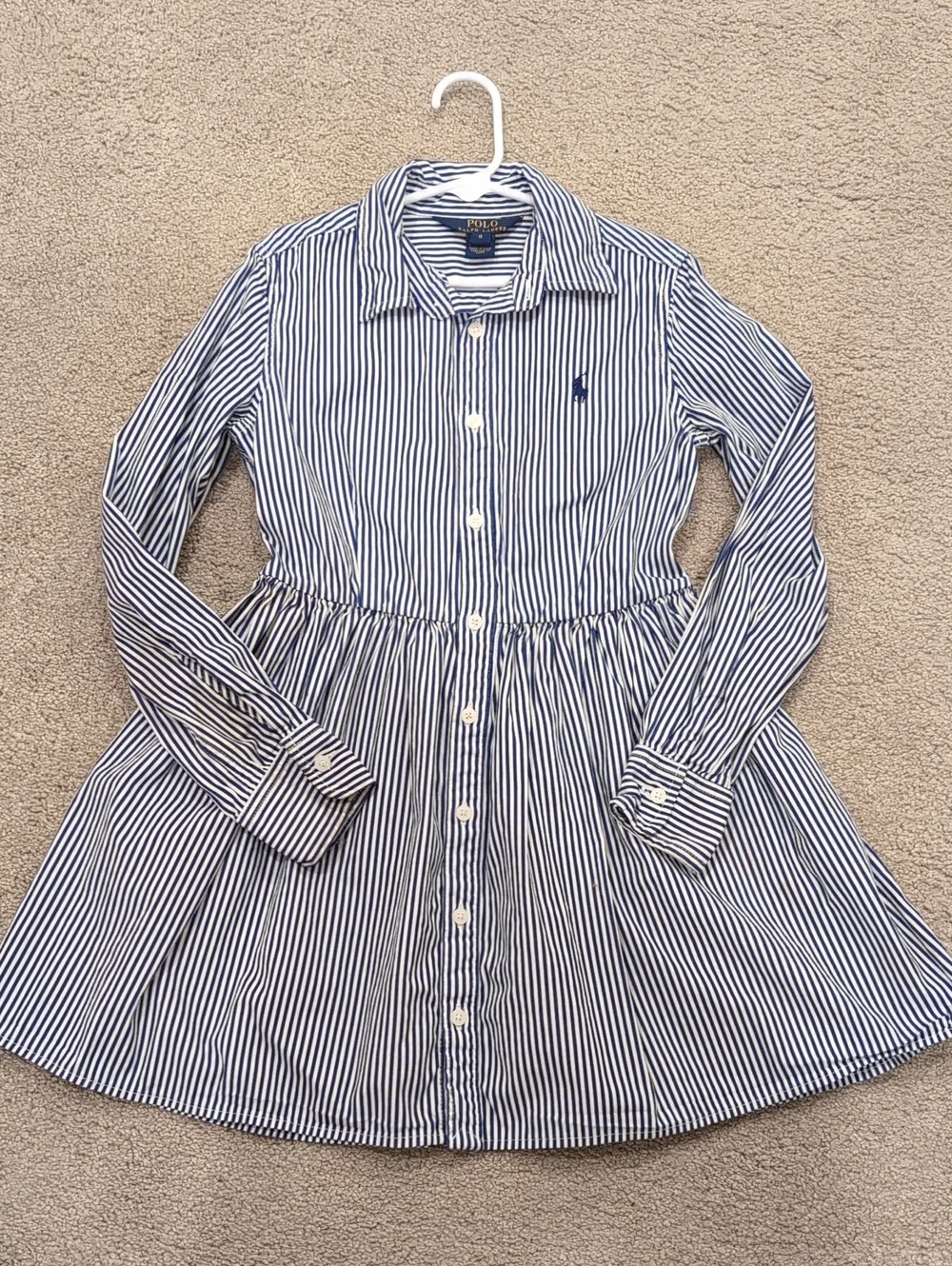 Ralph Lauren Navy & White Striped Button-Front Shirt Dress for Kids